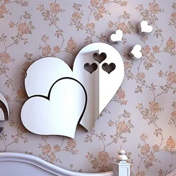 Karšto Pardavimo 3D Veidrodis Meilės Širdis Sienos Lipdukas, Decal 