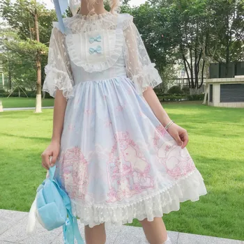 Kawaii drabužių Japonijos mados Lolita jsk suknelė moterims vasaros mielas lankas katė lolita dirželis Gotikos arbatėlė saldus Lolita dress