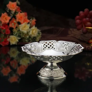 Klasikinis turas banga-atidaryti gėlių raižyti iškilumo metalų lydinio, vaisių dubuo stalas cukraus saugojimo dėklas bandeja decorativa sidabro 2189