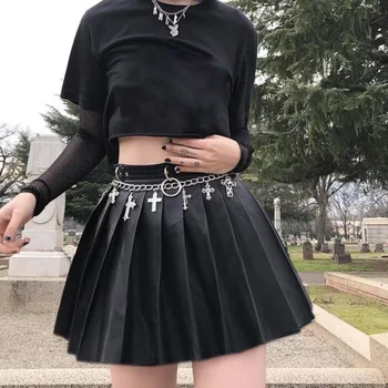 Klostuotas sijonas moterų 2020 m. punk metalo elementai tamsios odos klostuotas trumpas sijonas moterų aukšto juosmens buvo plonas sijonas