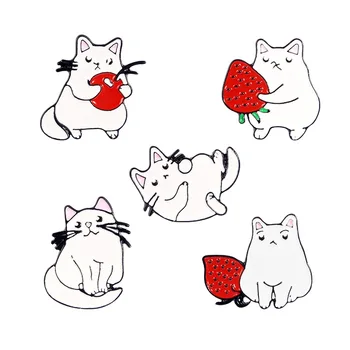 Kūrybinės naujų produktų lydinio sagė animacinių filmų gyvūnų katė braškių mielas juokingas sagė ženklelis maišelį apdailos pin