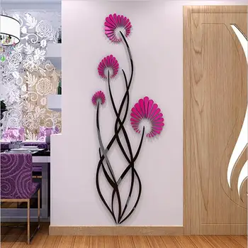 Kūrybos gėlės Akrilo kristalų stereo sienų lipdukai kambarį įėjimo romantiška apdaila