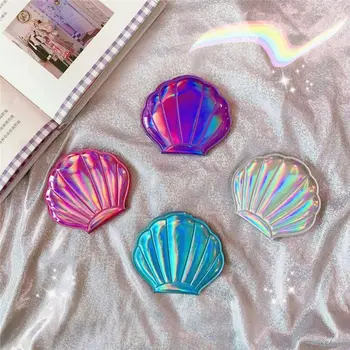 Kūrybos Sea Shell Formos Holografinis Vaivorykštės Spalvų Didinamąjį Kompaktiškas Kosmetikos Dvipusis Sulankstomas Kišeninis Veidrodėlis, Nešiojamų