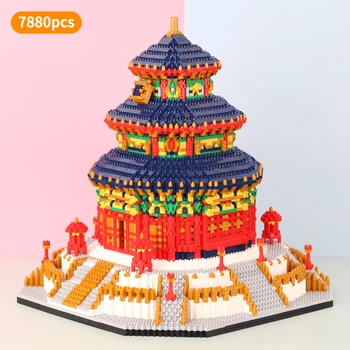 Kūrėjai Architektūros Pasaulyje Garsaus Šventykla, Dangaus Pekino Kinijos Kultūros ir Mini Micro Diamond Blokų, Statybinių Plytų Vaikas Žaislai