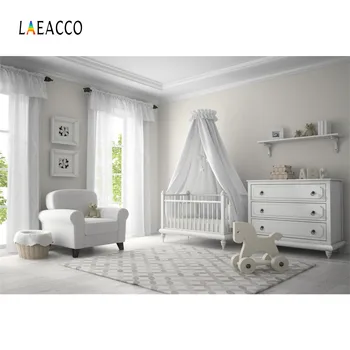 Laeacco Kūdikio Kambario Interjero Lovelę Sofa Medinis Arklys Fotografijos Fonas Individualų Fotografijos Backdrops Fotostudija