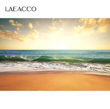 Laeacco Vasaros Backdrops Fotografijos Atogrąžų Jūros Paplūdimio Smėlio Pakrantė Mėlynas Dangus Apsiniaukęs Vaizdingos Foto Fone Fotostudija