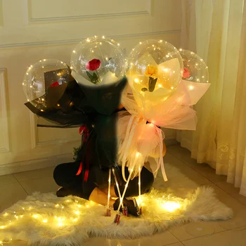 LED lemputės Rožių Puokštė Aišku, Žėrintis Balionas Kamuolys Vestuvių Dekoro Valentino Dovana Moterims Draugei Vestuves Apdaila