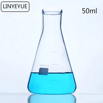 LINYEYUE 50mL Stiklo Kūginę Kolbą Chemija Kūginę Kolbą, boro silikatinio Stiklo, aukštos temperatūros varža Laboratorinė Įranga