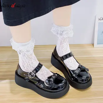 Lolita Batai platformos harajuku Korėja batai Mary Janes Batai Moterims, platforminiai Batai Lakinės Odos Mergaičių Batai Kniedės Laisvalaikio Bateliai