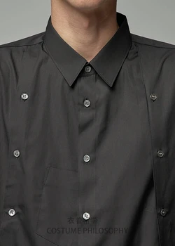 M-6XL! Originalaus dizaino mygtuką susiuvimo tamsiai marškinėliai vyrams su dideliu aikštėje apykaklės, pagaminti pagal Užsakymą, marškinėliai su keliais mygtukais