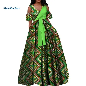 Mados Afrikos Vaškas Spausdinti Suknelės Moterims heidi bazin Riche Medvilnės V-kaklo Tutu Suknelė Vestidos Afrikos Dizaino Drabužių WY3376