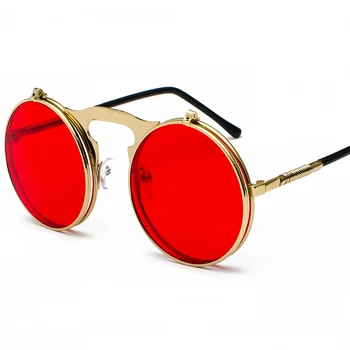 Mados Klasikinis Vyrų Turas Flip Cover Sunglasse Steampunk Moterų Retro Ratas Mažas Rėmo Saulės Akiniai, Akiniai UV400 Didmeninės