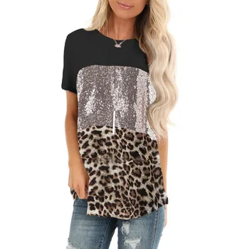 Mados Medvilnės Marškinėliai Moterims Leopard Kratinys Tshirts 2020 Atsitiktinis Marškinėliai, Moterų Retro Ropa Mujer O-Kaklo Plius Dydis Viršūnes 3XL