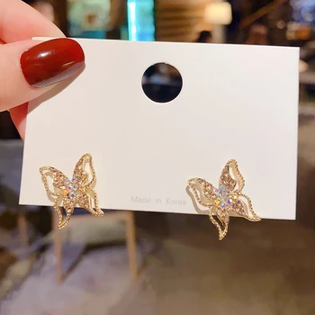 Mados Mielas Aukso Spalva Crystal Butterfly Stud Auskarai Moterims korėjos Stiliaus Mados, Šaliai, Papuošalai Pendientes Didmeninė C027