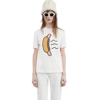 Maisto Naujų Kūrybinių Juokinga 2020 Dizaino Moterų Marškinėliai Vasaros Stiliaus Hot Dog Spausdinami O-Kaklo Moterų Prarasti Laisvalaikio marškinėliai YRX33