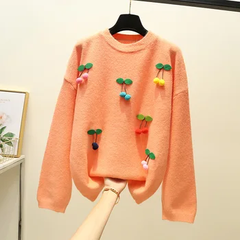 Mažas freshorange apvalios kaklo megztiniai moterų prarasti įterpti naują styleKorean stiliaus bazės mados banga moterų megztinis mezgimo megztinis