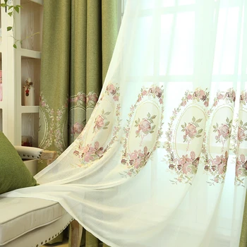 Medžio liniuotas užsakymą pavėsyje, medvilnės ir lino siuvinėjimo ekranai užuolaidos Europos stiliaus kambarį miegamojo langai nuo grindų