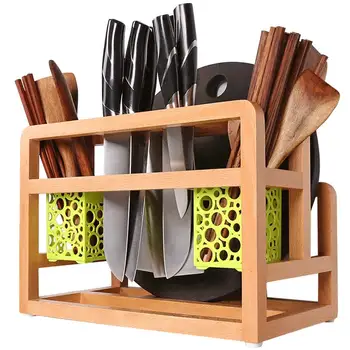 Medžio masyvo lentynos multi-funkcija virtuvės buitinių peilių laikiklis įrankių šaukštu ant stalčiuko lazdelės vamzdžių pjaustymo lenta stovo