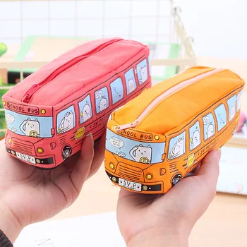 Mielas Mokyklos Autobusas Pieštuko Atveju,didelės talpos drobės automobilių pieštuku maišelį,oranžinės,raudonos,geltonos,mėlynos spalvos galima