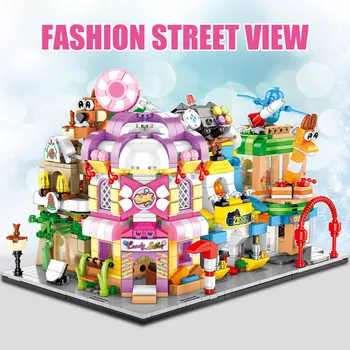 Miestas Architektūra, Statyba Blokai Street View House Saldainių Parduotuvė Voverė Parduotuvė Žaislų Parduotuvė Modelį, Plytos, Žaislai Vaikams