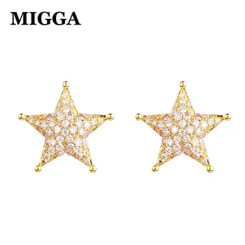 MIGGA Micro Kubinis Cirkonis Asfaltuotas CZ Crystal Star Stud Auskarai Aukso Spalvos Moterų, Mergaičių, Smeigės Dovana, Papuošalai