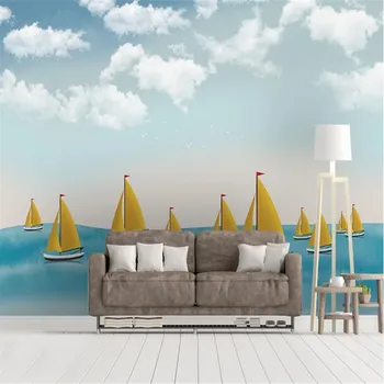 Milofi užsakymą 3D tapetai, freskos Šiaurės minimalistinę rankų darbo dažytos jūros auksinė valtis, vaikų, miegamojo sienos fone