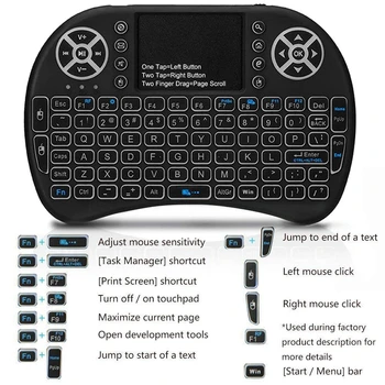 Mini Belaidė Klaviatūra su Touchpad Pele 2.4 GHz Klaviatūra su foniniu Apšvietimu, skirtą Aviečių Pi/Smart TV/Xbox 360/Ps3 4/iOS/TV Box/Kompiuteris