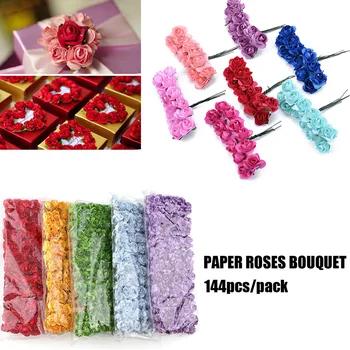 Mini Popieriaus Rožių Puokštė, Dirbtinės Gėlės, Vestuvių Namų Puošybai Scrapbooking Netikrą Rožės 144Pcs/Daug
