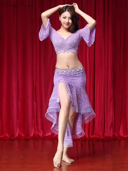 Modalinis Veiklos pilvo šokio nustatyti elegantiškas pusė rankovių pilvo šokių suknelę mergaitėms pilvo šokių suknelės Patogus kostiumai Q353