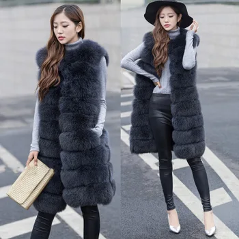Moteris, kailiniai paltai dirbtiniais lapės kailio liemenė striukės, paltai moterų žiemos striukė viršutiniai drabužiai liemenė gamtos ilgai fox fur slim liemenės, paltai