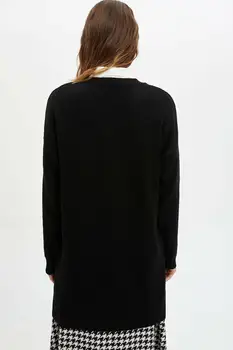Moterų Juodas Trikotažas Tunik Mados top ilgomis rankovėmis paprasto medvilnės vasaros žiemos laisvalaikio drabužiai 2020 2021