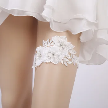 Moterų Sexy Siuvinėjimo Nėrinių Gėlių Kalnų Krištolas Pearl Kojos Keliaraištis Šalies Cosplay Elastinga Šlaunies Žiedas Nuotakos Keliaraištis Vestuvės