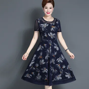 Moterų Vasaros Suknelė vidutinio amžiaus Plius Dydis Šifono Suknelė 2020 naujas vyresnio amžiaus Vasaros Suknelės, motina O-kaklo Gėlių Suknelė b377
