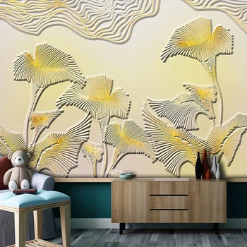 Muitinės Meno Sienų Tapyba-Šiuolaikinės 3D Reljefo Abstrakčiai Aukso Gėlių Žiedai Vandeniui, Drobė, lipnios Sienų Tapetai Miegamajame
