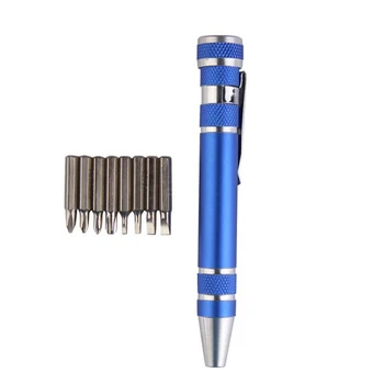 Multi-funkcija Kišenėje Aštuonias-in-one Atsuktuvas su Magnetiniai Mini Nešiojamieji Aliuminio Pen Tool