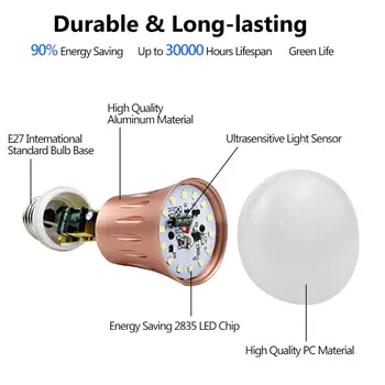 Naktį Šviesos diodų (LED) Lemputę PIR Judesio Jutiklis AC 85-265V B26 E27 LED Lempa Lempa 7W Pakeisti 25-40W Balti Medvilniniai Lempos