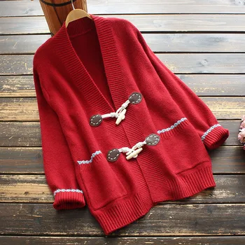 Nauja rudens moterų drabužiai korėjos stiliaus cardigan megztinis ilgomis rankovėmis viršūnes