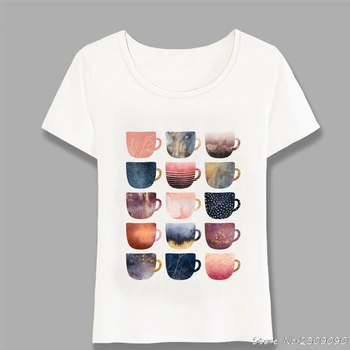Nauja Vasaros Moterų Mados T Shirts Spalvinga Gana Kavos Puodeliai Meno Marškinėliai Atsitiktinis Viršūnes Mielas Tees Juokinga Trumpas Rankovės Harajuku