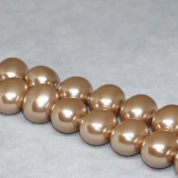 Naujas atvykimo ovalo aukštos klasės šampanas gamtos shell perlų 13*15mm elegantiškas moteris dovaną laisvi papuošalai priėmimo karoliukai 15inch B2272