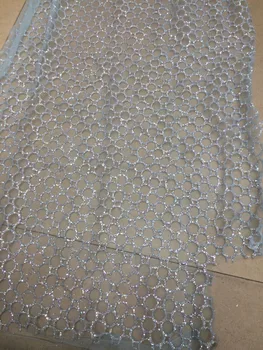 Naujas dizainas blizgančių Afrikos nėrinių audinys su blizgučiai L-126 blizgančiais prancūzijos tiulio nėrinių audinio Vestuvinė suknelė