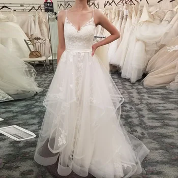 Naujausias Tiulio Organza Vestuvių Suknelės-line Stiliaus 2019 Elegantiškas Pigūs Vestuvių Vestuvinės Suknelės Užtrauktukas Atgal