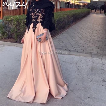 NYZY MW8 arabų Vakaro Suknelė, Hijab Musulmonai, Islamas ilgomis Rankovėmis 2 Tonai, Juoda Rožinė Elegantiška Oficialų Suknelė Šalis Suknelė 2019