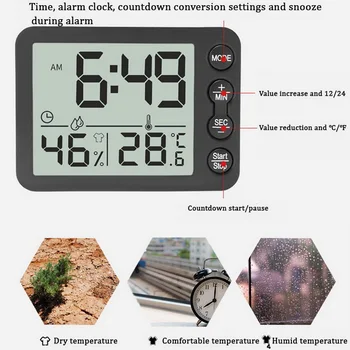 Patalpų Lauko Skaitmeninis Termometras su Drėgmėmačiu LCD Ekranas Namo, Laikrodis, Temperatūra, Drėgmės Matuoklis