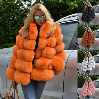 Pranešk Apie Netikrą Fox Fur Coat Prabanga Moterų Dirbtiniais Kailiais Moterų Žiemos Striukė Prabangus Storas Kailis Apykaklės Kietas Outwear 2020 Naują Atvykimo Kailio Paltas