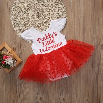 Pudcoco 0-3Y Baby Girl Valentino Dieną TĖTIS VALENTINO Laišku Spausdinimo Stiliaus Suknelė Bodysuit Širdies Raudonų Akių Suknelė trumpomis Rankovėmis