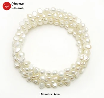 Qingmos Natūralių Perlų Apyrankės Moteris su 4-5mm Baroko White Pearl Plieno Wire Wrap Apyrankę Fine Jewelry 28