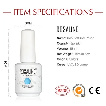 ROSALIND 6Pcs/Kit Manikiūro Rinkinys Gelio Nagų lakas Nagų Dailės Vernis Pusiau Nuolatinis UV LED Dizainas Akrilo Nagų Pagrindo ir Viršaus Atveju