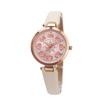 Rose Dial Prabanga Moterų Laikrodžiai Romantiška Laikrodis Rožinis Strap Oda Kalnų Krištolas Dizaino Ponios Laikrodis