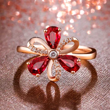 Ruby brangakmenių AAA cirkonis deimantų Žiedai moterims Rose aukso spalvos mujer prabangių papuošalų mados bijoux gėlės žiedą dovanų šalis