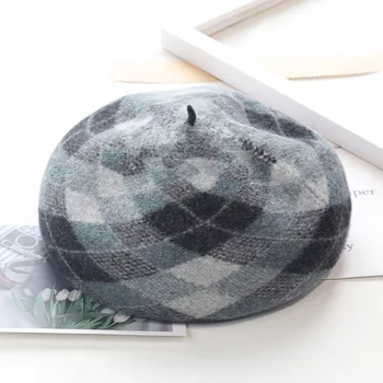 Rudens/žiemos Beretė vilnoniai audiniai bud skrybėlę vintage mados skrybėlę žakardo patikrinti šilumos dailininko skrybėlę atsitiktinis universalus skrybėlę